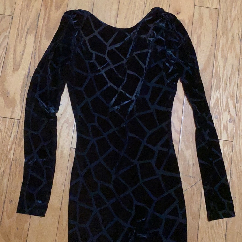 Black Velvet Burnout Pattern Backless Full Bodysuit - Dolls Kill size M/L - Picture 2 of 3